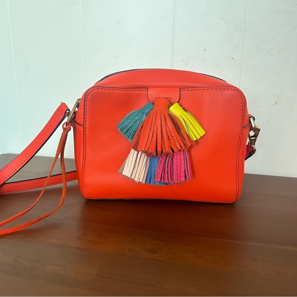 Rebecca Minkoff Mini Sophia Crossbody Leather Purse Orange, Multicolor Tassels - Picture 1 of 11